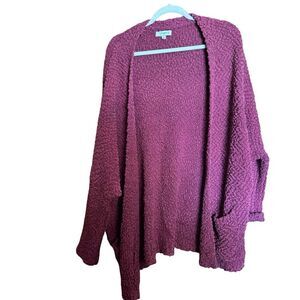 UMGEE Cardigan Womens XL Burgundy Boho Chunky Boucle Open Pockets Sweater